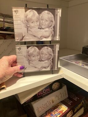 Clear Acrylic Double Photo Frame on black stand  - brand new